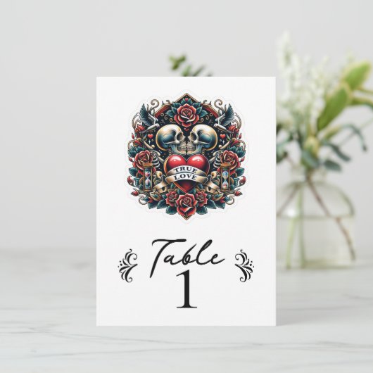 Ware Liefde Skelet Hart Tattoo Tafelnummer (Staand voorkant)