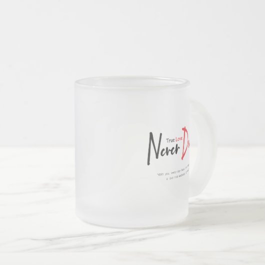 Ware liefde sterft nooit matglas koffiemok (Voorkant rechts)