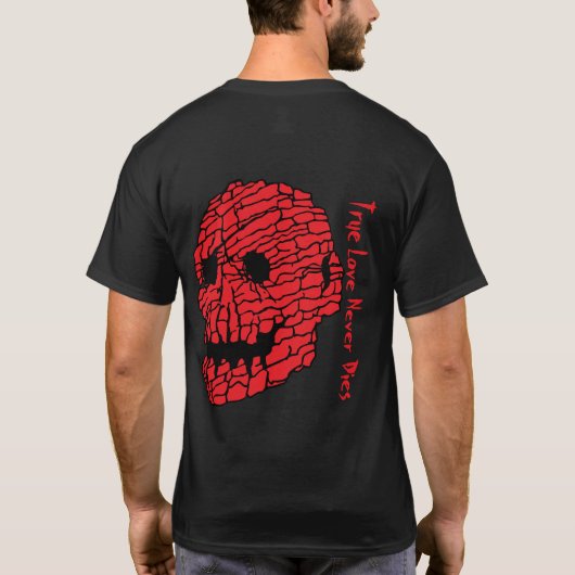 Ware liefde sterft nooit schedelkunst t-shirt (Achterkant)
