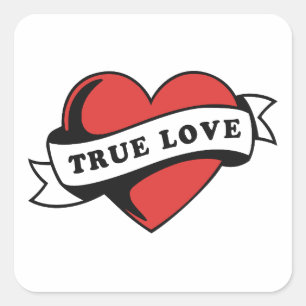 Ware Liefde Tattoo Hart Klassiek Romance ontwerp Vierkante Sticker