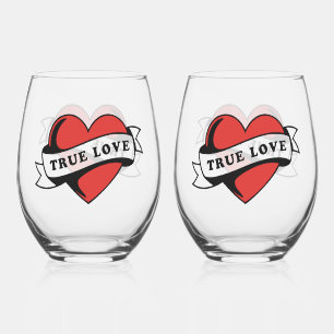 Ware Liefde Tattoo Hart Klassiek Romance ontwerp Wijnglas Zonder Voet