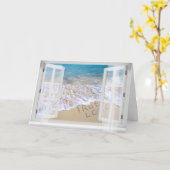Ware liefde tekst op strand kaart (Gele Bloem)