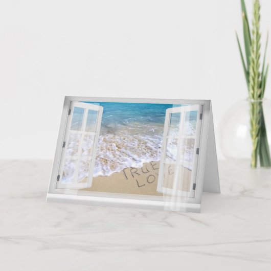 Ware liefde tekst op strand kaart (Voorkant)