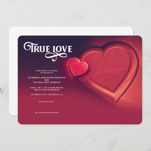 Ware Liefde, Twee Harten, Rode Trouwkaart Uitnodig Aankondiging (Voorkant / Achterkant)