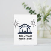 Ware liefde werd geboren in een stal op een feestdagenkaart (Staand voorkant)