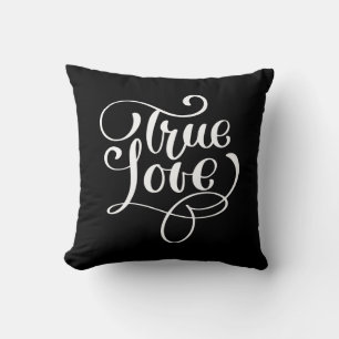Ware Liefde Zwart & Wit Typografie Trouw Bruiloft Kussen