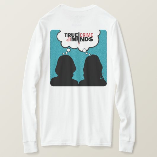 Ware misdaad op onze lange hoes, wit t-shirt (Design achterkant)