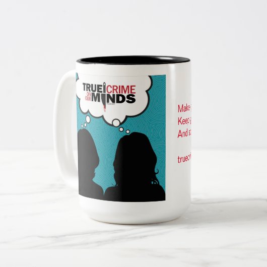 Ware misdaad op onze minds Podcast Coffee-Mok Tweekleurige Koffiemok (Voorkant links)