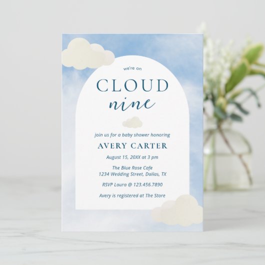 Waren op Cloud 9 Modern Typography Baby shower Kaart (Staand voorkant)