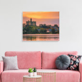 Warkworth Village en Castle bij zonsondergang Canvas Afdruk (Insitu (Woonkamer))