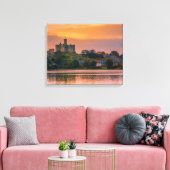 Warkworth Village en Castle bij zonsondergang Canvas Afdruk (Insitu (Woonkamer))