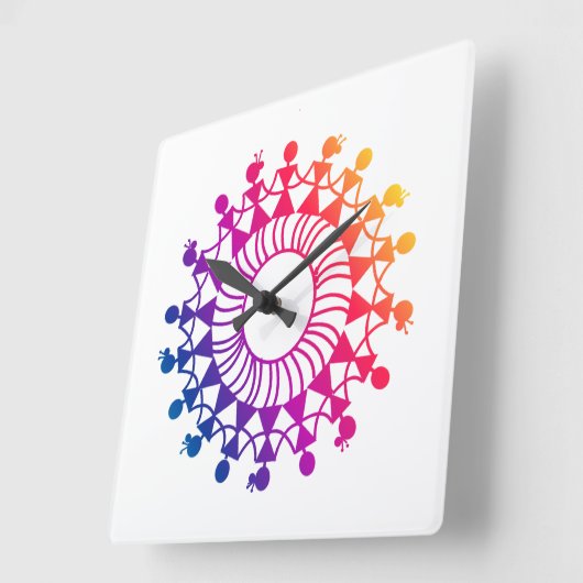 WARLI ART DESIGN PATROON VIERKANTE KLOK (Hoek)