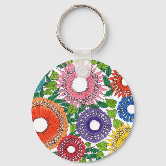 warli bloemen sleutelhanger (Voorkant)