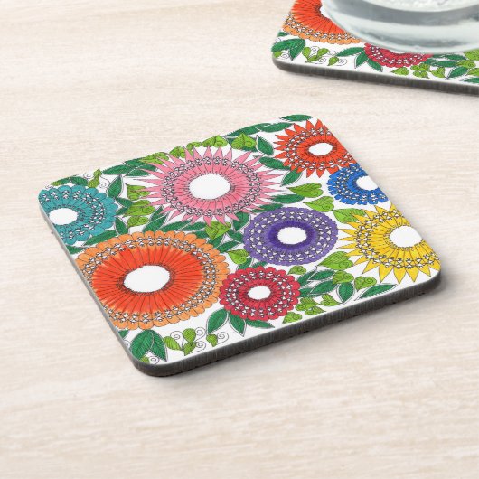 warli flowers bier onderzetter (Linkerzijde)