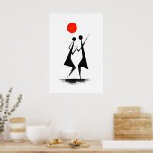 Warli-folkartprint minimalistische dansscene poster (Keuken)