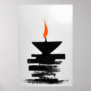 Warli-folkartprint Tribale dans met oranje zon Poster