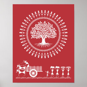 Warli Harmony: Tree of Life en Rural Bliss Poster