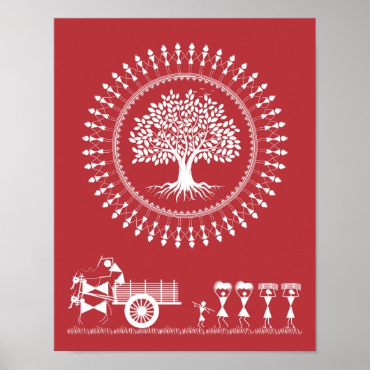 Warli Harmony: Tree of Life en Rural Bliss Poster (Voorkant)