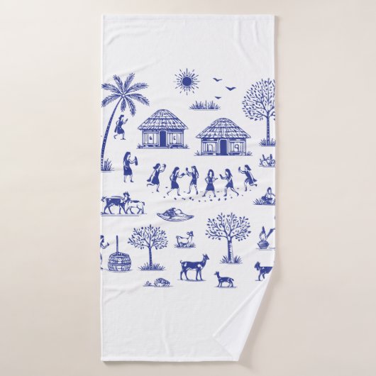 Warli-kunst Indiase stamillustratie Badhanddoek (Badhanddoek)