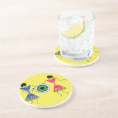 Warli-kunstvormend keramisch ornament zandsteen onderzetter (Zijkant)