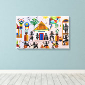 Warli schilderij Muurkunst Canvas Afdruk (Insitu (Houten vloer))