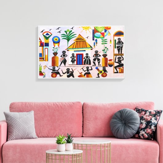 Warli schilderij Muurkunst Canvas Afdruk (Insitu (Woonkamer))