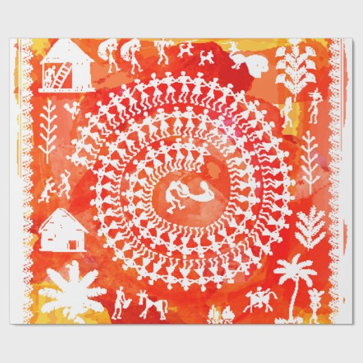 Warli schilderij - traditioneel getekend met de ha cadeaupapier (Vlak)