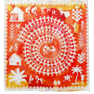 Warli schilderij - traditioneel getekend met de ha douchegordijn