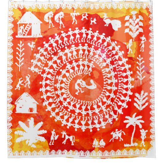 Warli schilderij - traditioneel getekend met de ha douchegordijn (Voorkant)