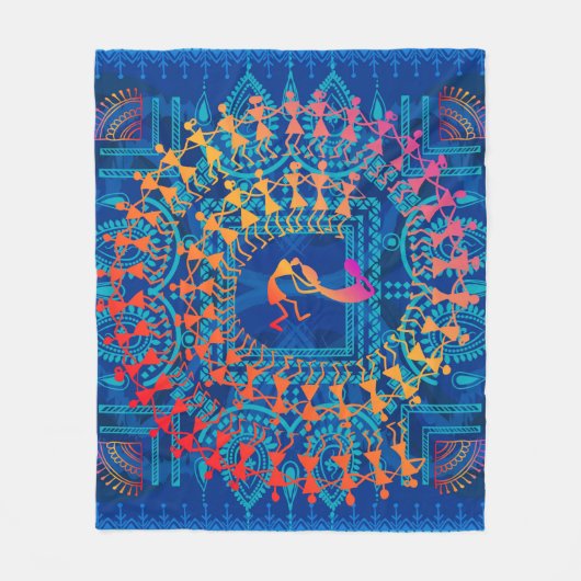 Warli schilderij - traditioneel getekend met de ha fleece deken (Voorkant)