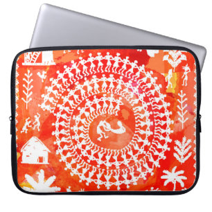 Warli schilderij - traditioneel getekend met de ha laptop sleeve