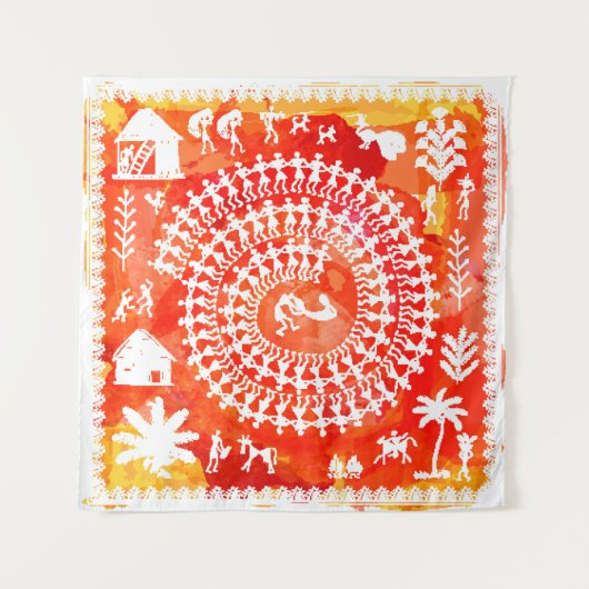 Warli schilderij - traditioneel getekend met de ha wandkleed (Voorkant)