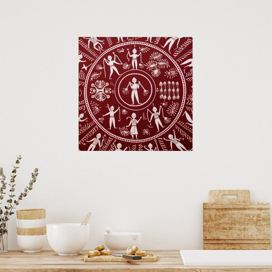 Warli Tribal Art Poster (Keuken)
