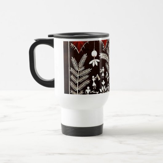 Warli Tribale Levensboom-houten walart Reisbeker (Links)