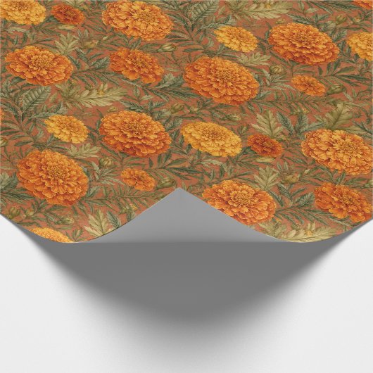 Warm Aardse Goudsbloem Bloemstuk Kunst Cadeaupapier (Hoek)