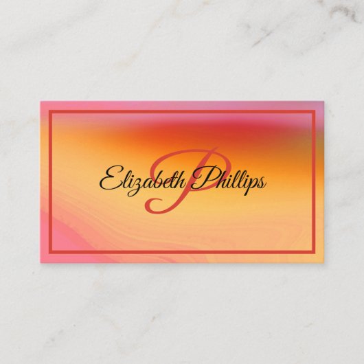 Warm Abstract Oranje Roze Waterverf Monogram Visitekaartje (Voorkant)