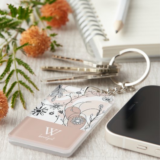 Warm Abstracte Boho Minimalistische Stijl Sleutelhanger (Voorkant Rechts)