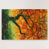 Warm Amber/herfst versbladeren verdraaide boom/mos Legpuzzel (Horizontaal)