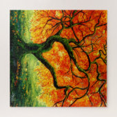 Warm Amber/herfst versbladeren verdraaide boom/mos Legpuzzel (Horizontaal)