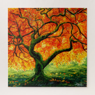 Warm Amber/herfst versbladeren verdraaide boom/mos Legpuzzel