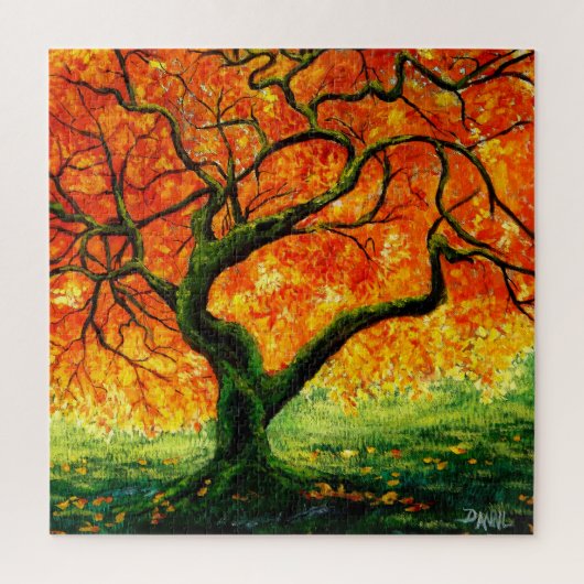 Warm Amber/herfst versbladeren verdraaide boom/mos Legpuzzel (Verticaal)