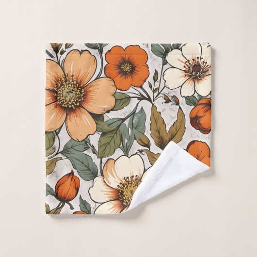 Warm Autumn Flowers Terracotta Rust Bath Towels Bad Handdoek (Wasdoekje)