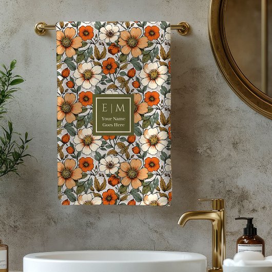 Warm Autumn Flowers Terracotta Rust Bath Towels  Bad Handdoek