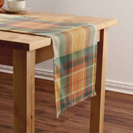 Warm Autumn Harvest Tartan Plaid Pattern Korte Tafelloper (Voorbeeld)