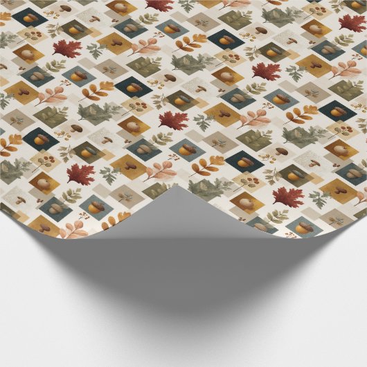  Warm Autumn Pattern w/ Acorns, Leaves & Mushrooms Cadeaupapier (Hoek)