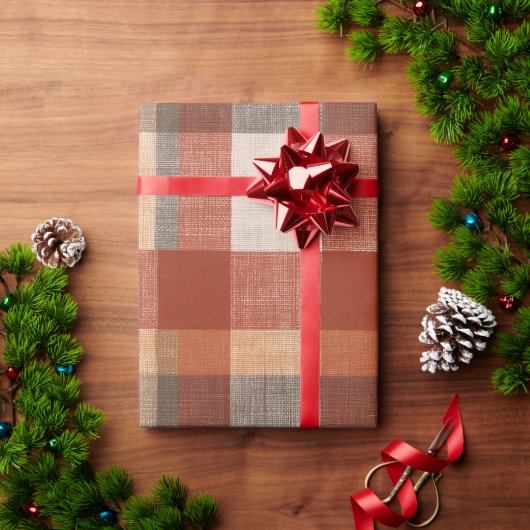 Warm Autumn Plaid Fabric Texture in Rust and Beige Cadeaupapier (Feestdagen Geschenken)