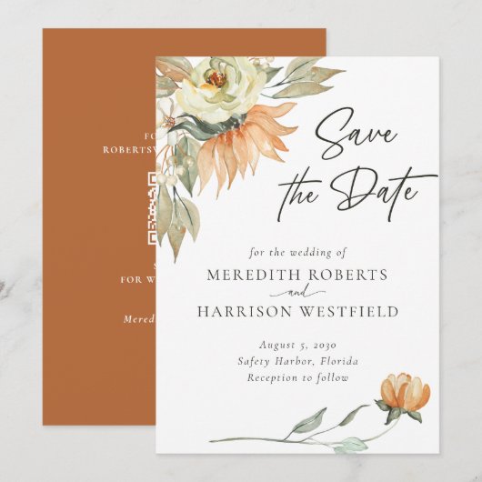 Warm Autumn Sunflower Terracotta Wedding Save The Date (Voorkant / Achterkant)