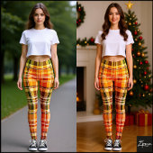 Warm Autumnal Gradient Yellow Green Plaid Leggings