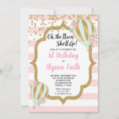 Warm ballon verjaardagsuitnodigingen, roze goud kaart (Voorkant)