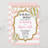 Warm ballon verjaardagsuitnodigingen, roze goud kaart (Voorkant / Achterkant)